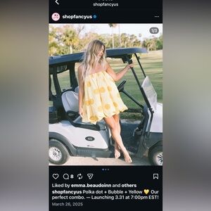 Shop Fancy Yellow Polka Dot Strapless Dress